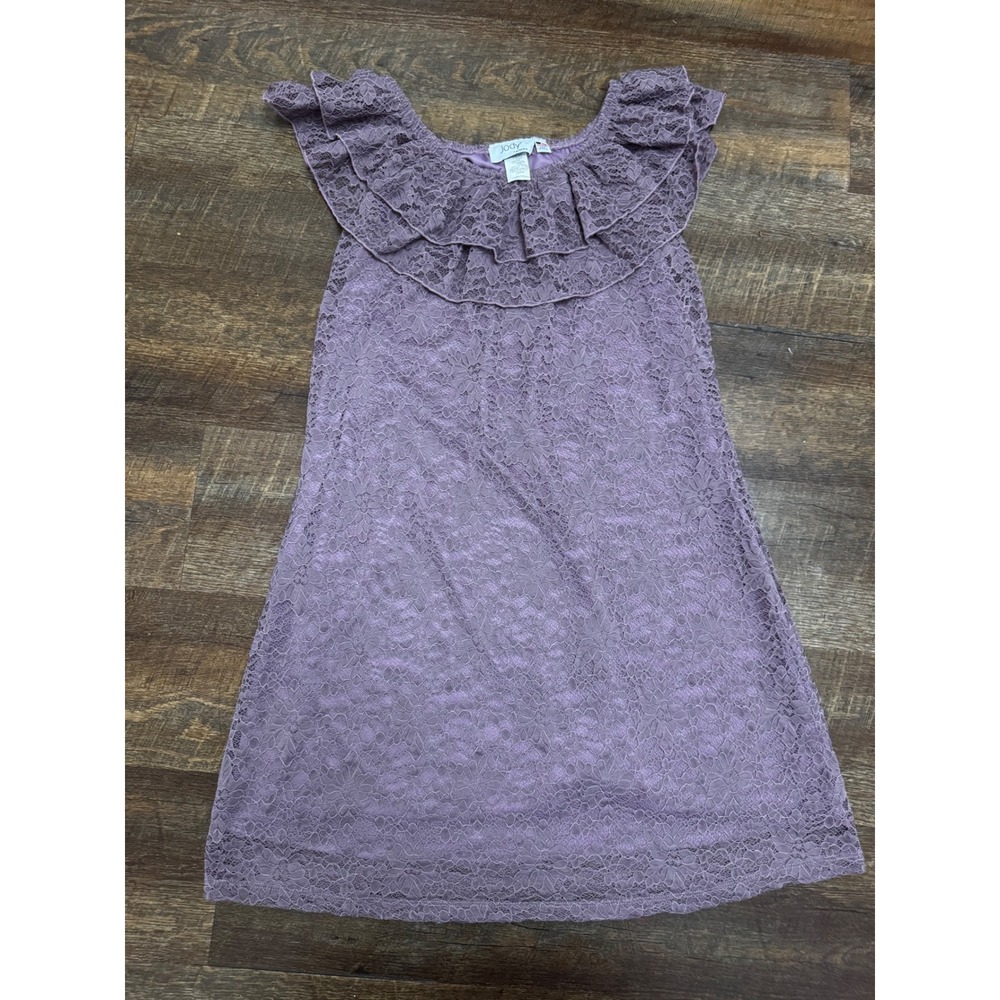 Vintage Jody California Purple Floral Lace Ruffle Dress Large USA